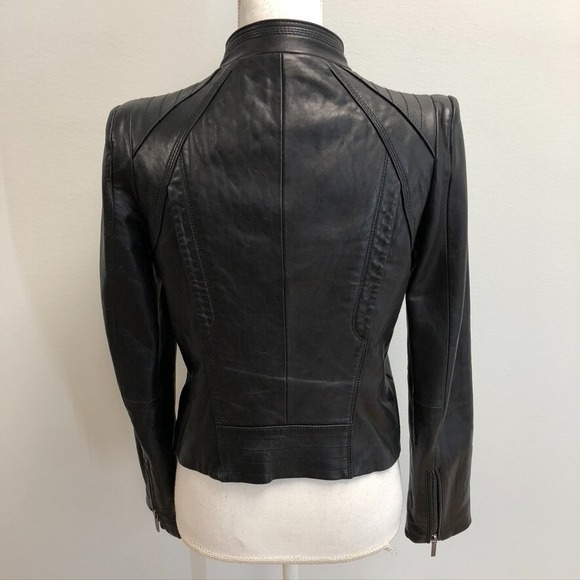 Laundry Shelli Segal Leather Motorcycle Jacket Womens Small Black Classic Edgy - Picture 10 of 16